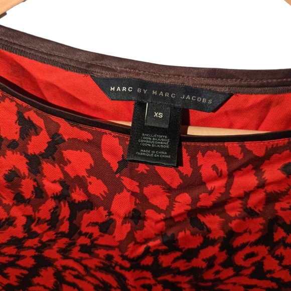 Marc By Marc Jacobs Red Animal Leopard Print Short Dolman Sleeve Silk Blouse - Picture 7 of 14
